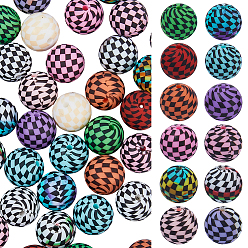(52) Непрозрачная лаванда 70шт. 14 цвета, круглые, с клетчатым узором, высококачественные силиконовые бусины для центральной части изделия, разноцветные, 15 мм, отверстие : 2.2 мм, 5 шт / цвет