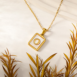 Letter O Прямоугольник 304 ожерелья с инициалами из нержавеющей стали с натуральным белым ракушечником для женщин, реальный 18 k позолоченный, Письмо O, 15.75 дюйм (40 см)