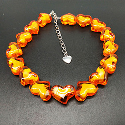 Темно-Оранжевый День святого Валентина акриловые бусины в бусинах бисерные ожерелья в форме сердца с цепочками на концах из сплава, платина, темно-оранжевый, 12.99 дюйм (33 см)