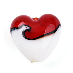 Красный Бусины лэмпворк , сердце, два тона, красные, 19~20.5x20~20.5x11~12.5 мм, отверстие : 1.5~2.5 мм