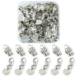 Platinum 50Pcs Iron Clip-on Earring Settings, with Round Flat Pad, Flat Round, Platinum, Tray: 10mm, 18x7mm, Hole: 3mm