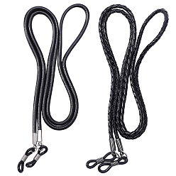 Negro 2 piezas 2 estilos de correa de cuello de piel de vaca para gafas, Cordón para gafas con extremos de goma, negro, 695~700 mm, 1 pc / estilo