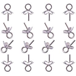 Stainless Steel Color 304 Stainless Steel Flower Peg Bails Pendants, For Half Drilled Beads, Stainless Steel Color, 7x6mm, Hole: 1.5mm, Pin: 0.4mm