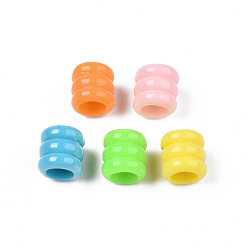 Mixed Color Opaque Acrylic European Beads, Large Hole Groove Beads, Column, Mixed Color, 7x7mm, Hole: 4mm, about 2900pcs/500g