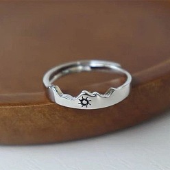 Sun Alloy Enamel Cuff Open Rings for Couple, Platinum, Sun, US Size 4 1/4(15~20mm)