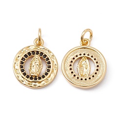 Черный Стойка металлическая латунная микропрофилированная кубическая циркония подвески, с целью перехода в кольце, без кадмия, без никеля и без свинца, реальный 18 k позолоченный, плоский круглый со святым, чёрные, 16x13.5x2.5 мм, Перейти кольцо: 5x0.9 мм, внутренний диаметр: 3.2 мм