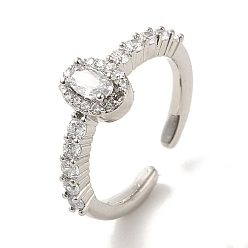 Платина Кольца-манжеты из латуни с микропаве из кубического циркония, долговечный, без свинца и без кадмия, овальные, платина, регулируемый