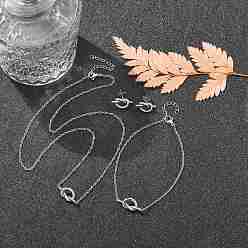 Нержавеющая Сталь Цвет Узел 304 ожерелья и браслеты из нержавеющей стали и серьги-гвоздики для женщин, цвет нержавеющей стали, 18.31 дюйм (46.5 см), 7.80 дюйм (19.8 см), 9x17 мм