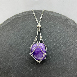 Аметист Натуральный аметист самородки макраме мешочек кулон 201 ожерелья из нержавеющей стали цепи, цвет нержавеющей стали, 23.62 дюйм (60 см)