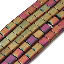 Средний Фиолетово-красный Гальванические немагнитная синтетический гематит бисер пряди, квадратный, матовый стиль, 2-луночное, средне фиолетовый красный, 6x6x3 мм, отверстие : 1.2 мм, около 69 шт / нитка, 15.55 дюйм (39.5 см)