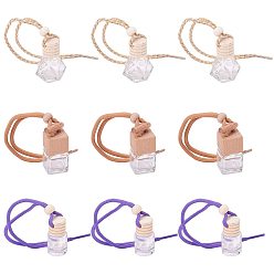 (52) Непрозрачная лаванда Стекло подвесные украшения, пустая бутылка духов, с деревянной крышкой и хлопковой веревкой, разноцветные, 260 мм, 9 шт / комплект