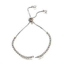 Платина Регулируемый латунный прозрачный кубический цирконий слайдер изготовление браслета, стойки покрытие, долговечный, стойки покрытие, платина, длина одиночной цепи: 5 дюйм (12.8 см), отверстие : 1.6 мм