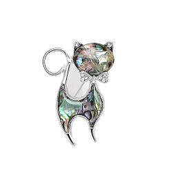 Платина Булавки для броши из раковины морского ушка/ракушки пауа в форме кота, булавки из сплава со стразами, платина, 41x28 мм