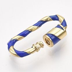 Blue Brass Screw Carabiner Lock Charms, for Necklaces Making, with Enamel, Oval, Golden, Blue, 25x13x2.5~5mm