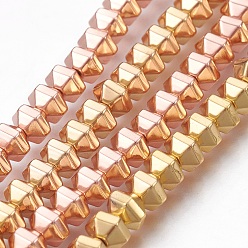 Mixed Color Electroplated Non-magnetic Synthetic Hematite Bead Strand, Hexagon, Matte Style, Mixed Color, 5.5x6x4mm, Hole: 1mm, about 97pcs/strand, 15.7 inch(40cm)