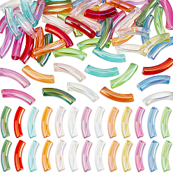 Couleur Mélangete 65pcs 13 couleurs uv placage transparent arc-en-ciel perles acryliques irisées, tube incurvé, couleur mixte, 32~33x10x8mm, Trou: 1.6mm, 15 pcs / couleur