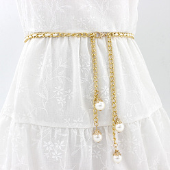 Белый Сплав и пластик круглые бусины кисточки цепи для талии живота для женщин, золотые, белые, 1200 мм