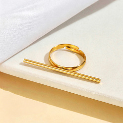 Real 18K Gold Plated 304 Stainless Steel Cuff Open Rings, Bar, Real 18K Gold Plated, US Size 7 1/4(17.5mm)