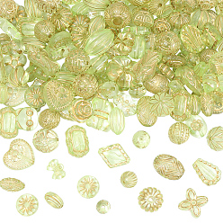 Light Green 120g Transparent Acrylic Beads, Metal Enlaced, Mixed Shapes, Light Green, 7.5~22.5x7.5~21x5.5~13mm, Hole: 1.2~5.5mm