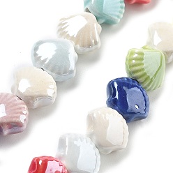 Colorful Handmade Porcelain Beads, Shell Shape, Colorful, 10x12x6.5mm, Hole: 2mm, about 35pcs/strand, 13.19''(33.5cm)