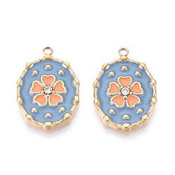Светло-Синий Ионное покрытие (ip) 304 подвески из нержавеющей стали со стразами, с эмалью, овальный и цветок, реальный 18 k позолоченный, голубой, 21x14.5x2.5 мм, отверстие : 1.6 мм