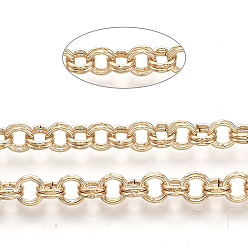 Light Gold Роло железа цепи, двойные цепи ссылка, несварные, с катушкой, золотой свет, ссылка: 5x0.8 mm, около 82.02 футов (25 м) / рулон