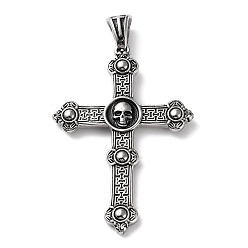 Античное Серебро Ионное покрытие (ip) 304 большие подвески из нержавеющей стали, крест с подвеской в виде черепа, античное серебро, 69x41.5x4 мм, отверстие : 5x7.5 мм