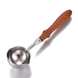Platinum Brass Wax Sticks Melting Spoon, with Wood Handle, Platinum, 111x30x15.3mm