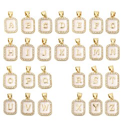 Letter A~Z Латунные микропаве прозрачные подвески с фианитом, с эмалью, без кадмия и без свинца, долговечный, стойки покрытие, реальный 18 k позолоченный, Письмо ~ Z, 16.5x12x2 мм, отверстие : 4x3 мм, 26 шт / комплект