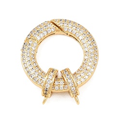 Настоящее золото 18K Латунное кольцо с микропаве из прозрачного кубического циркония, пружинные затворные кольца, с трубчатыми поручнями, долговечный, стойки покрытие, без свинца и без кадмия, реальный 18 k позолоченный, 30.5 мм, отверстие : 1.5 мм