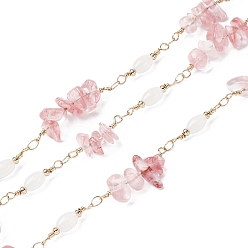 Вишневый Кварц Латунные цепные цепи, со стеклянными и вишневыми кварцевыми бусинами, долговечный, пайки, с катушкой, золотые, 20x4.5 мм, около 16.40 футов (5 м) / рулон