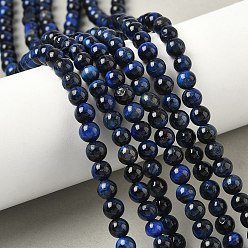Темно-Синий Нити из натурального тигрового глаза класса B, окрашенные, круглые, темно-синий, 6~6.5 мм, отверстие : 1.2 мм, около 64 шт / нитка, 14.96'' (38 см)