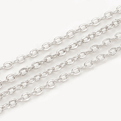 Платинированный Латунные кабельные цепи, пайки, без кадмия, без никеля и без свинца, с катушкой, Плоско-овальные, Реальная платина, 2.1x1.6x0.3 мм, около 98.42 футов (30 м) / рулон