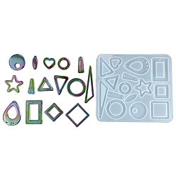 Rhombus Силиконовые формы для подвесок в форме ромба, треугольника, звезды своими руками, формы для литья смолы, для уф-смолы, изготовление изделий из эпоксидной смолы, серый, 116x105x4 мм, отверстие : 1 мм, внутренний диаметр: 17~59x8~38 мм