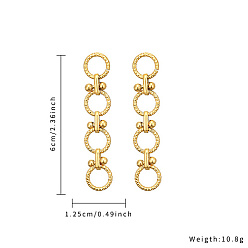 Golden 304 Stainless Steel Ring Dangle Stud Earrings, Golden, 60x12.5mm