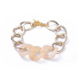 Wheat Chain Bracelets, with Aluminum Curb Chains, Acrylic Linking Rings and Alloy Toggle Clasps, Light Gold, Wheat, 7-5/8 inch(19.5cm)