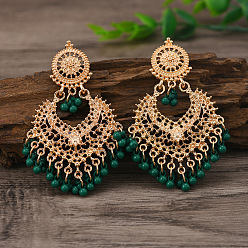 Золотой Серьги-люстры из сплава в богемном этническом стиле, плоский круг со слезой, золотые, 75x50 мм