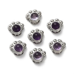 Paw Print Латунные многорядные звенья из натурального аметиста, платина, отпечаток лапы, 11x12x7.5 мм, отверстия : 1.5 mm и 2x2 мм