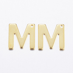 Letter M 304 Stainless Steel Charms, Letter, Initial Charms, Real 18k Gold Plated, Letter.M, 11x6~12x0.8mm, Hole: 1mm