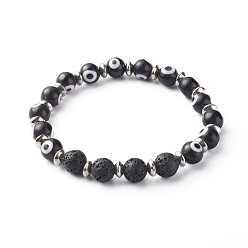 Черный Стрейч-браслеты ручной работы с дурным глазом лэмпворк из бусин, с натуральной лавой и 304 бусинами из нержавеющей стали, чёрные, внутренний диаметр: 2-5/8 дюйм (6.6 см)