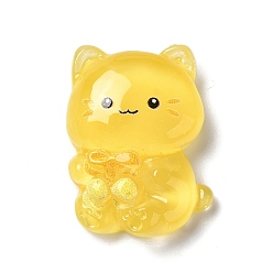 Желтый Полупрозрачная смола декодирует кабошоны, мультяшный кот с бантом, желтые, 23x17x7 мм