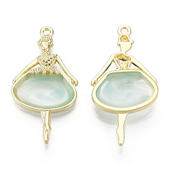 Light Cyan Epoxy Resin Big Pendants, Ballet Dancer Charm, with Rack Plating Light Gold Tone Alloy Open Back Bezel, Cadmium Free & Nickel Free & Lead Free, Light Cyan, 50.5x26x7mm, Hole: 2.2mm