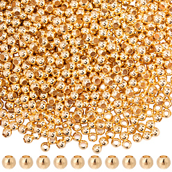 Настоящее золото 18K Spacer бисер латунные, круглые, реальный 18 k позолоченный, 2 мм, отверстие : 1 мм, 1500 шт