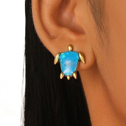 Темно-Голубой Серьги шпилька нержавеющая сталь, черепаха, золотые, глубокое синее небо, 18x14 мм