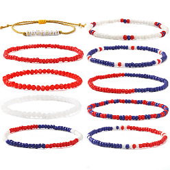 Темно-Синий 10шт. браслеты из стеклянного бисера и эластичного стекла, Регулируемые акриловые браслеты с бусинами для женщин, подходящие для игрового дня., темно-синий, 6.89 дюйм (17.5 см) ~ 11.02 дюйм (28 см)