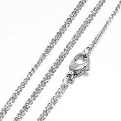 Stainless Steel Color Tarnish Resistant 304 Stainless Steel Curb Chain Necklaces, with Lobster Claw Clasps, Stainless Steel Color, 19.2 inch(49cm), 2mm