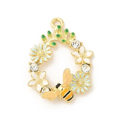 Золотой Подвески из эмали и сплава, со стразами, венок с пчелами, золотые, 32x23x7 мм, отверстие : 2 мм