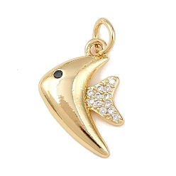 Fish Латунные микро проложить кубического циркония подвески, с целью перехода в кольце, реальный 18 k позолоченный, рыба, 16.5x12.5x3 мм