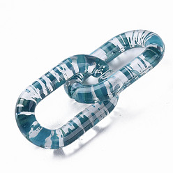 Teal Transparent Acrylic Linking Rings, Quick Link Connectors, for Cable Chains Making, Oval, Teal, 27x16.5x4mm, Inner Diameter: 7.5x18mm