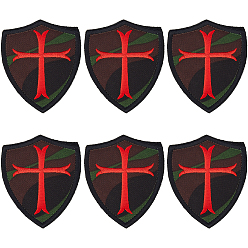 Colorful 6Pcs Shield Cross Embroidered Patch, Tactical Badge with Hook & Loop Backing, Colorful, 77.5x65x4.5mm